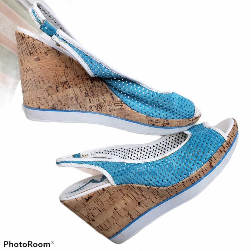 Wedge peeptoe slingback spectator perferated leather shoe Ann Klein Sport